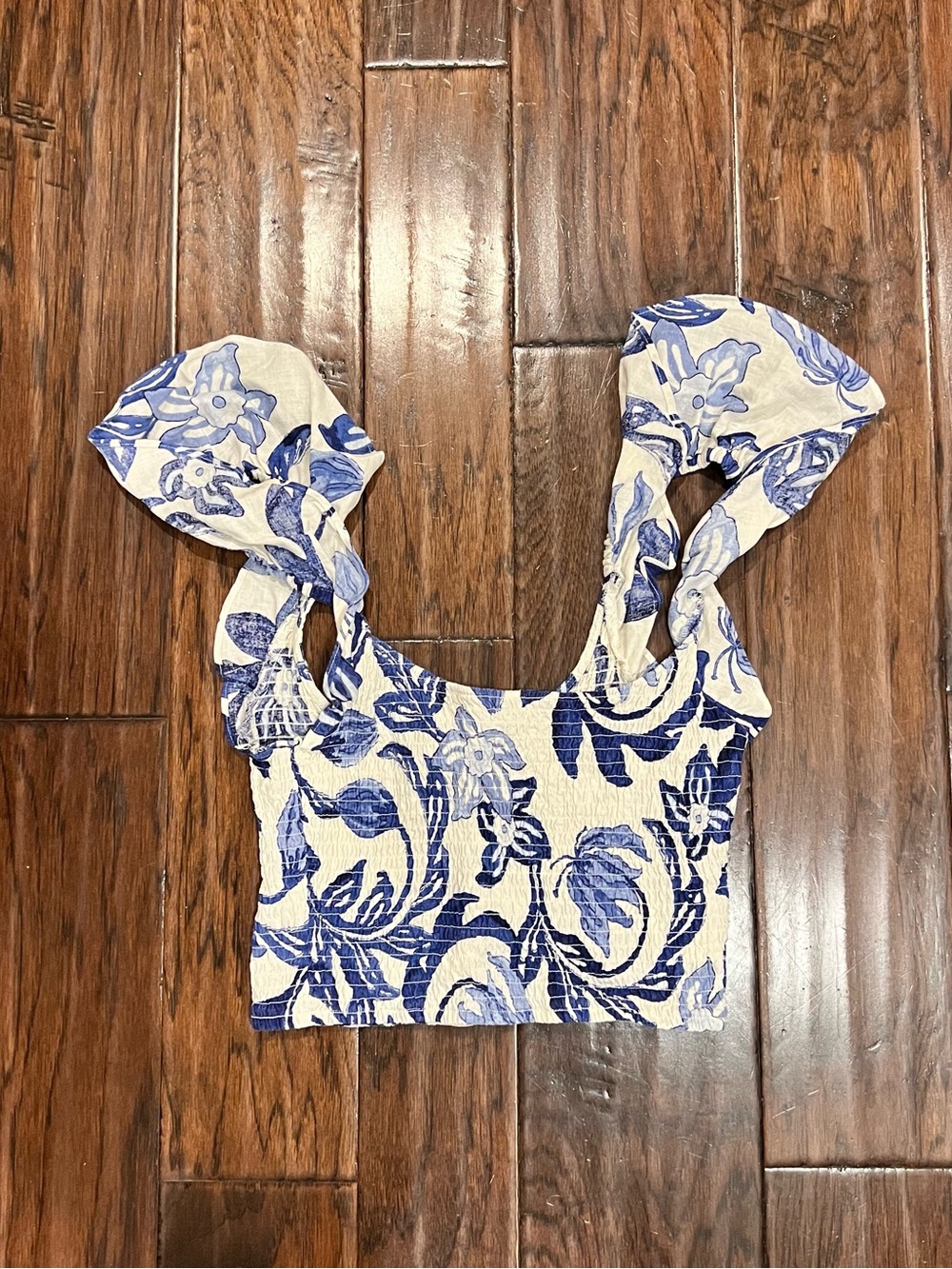 H&M Linen Blend Floral Print Tie-Strap Crop Top